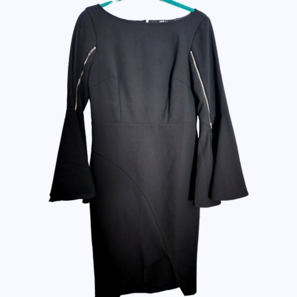 INA Black Long Sleeve Bell Cuff Dress Career‎ Party Cocktail Medium